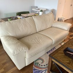Cream Leather Sleeper Couch