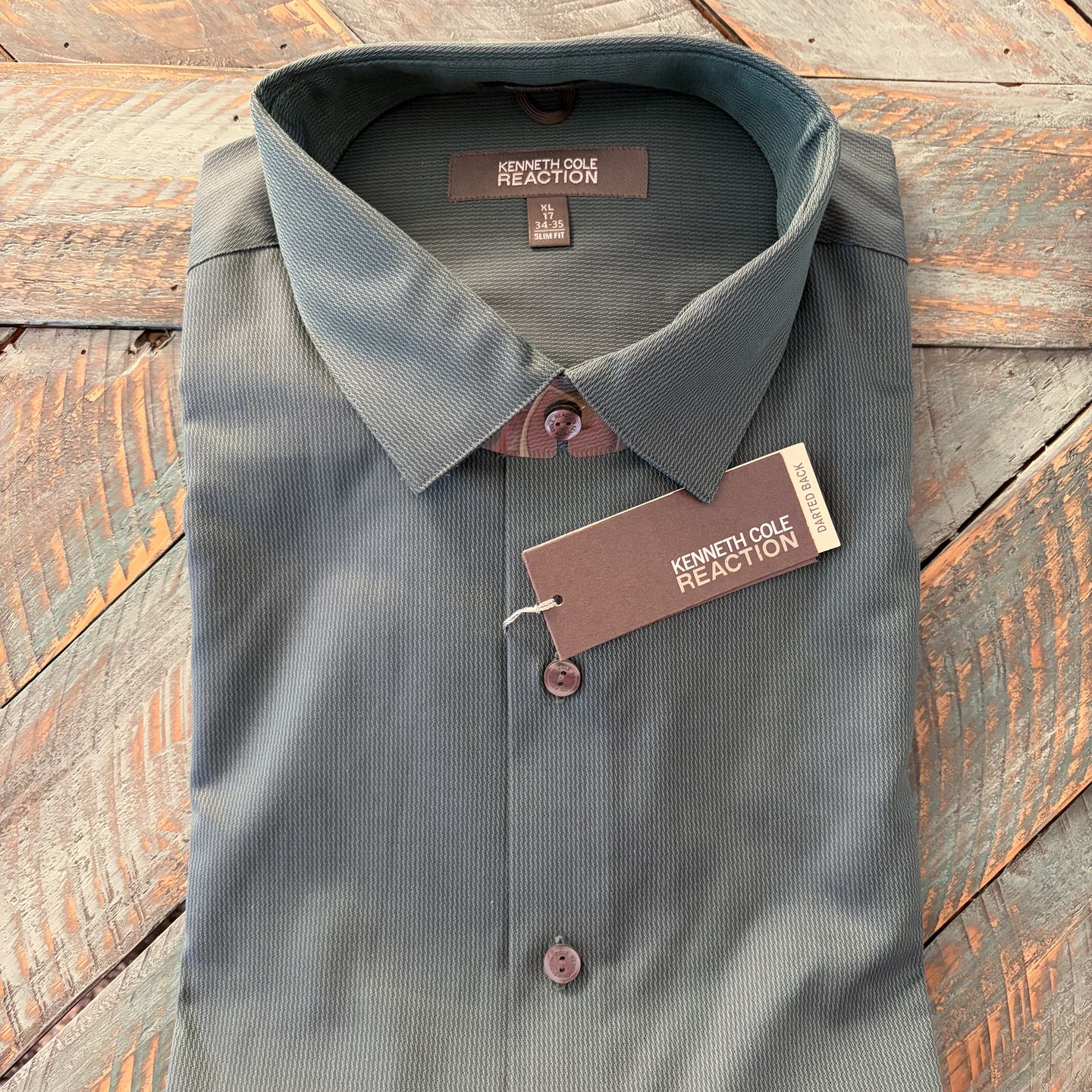 Kenneth Cole Reaction Men's Slim-fit dress shirt XL 17 34-35 grey new with  tags. Can meet in Joliet, IL too for Sale in Oswego, IL - OfferUp