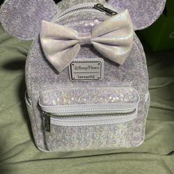 Minnie Mouse Sequined Loungefly Mini Backpack - Opalescent Purple Sequined New