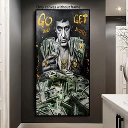 Al Pacino / Luxury Canvas Print Poster, Money Canvas Wall Art, Artwork Wall Painting