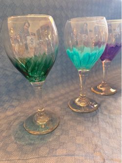 Hand painted wine glasses set of 12 - - OBO!!!