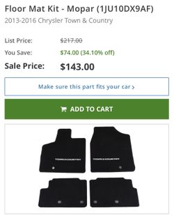 2013 2014 2015 2016 Chrysler Town & Country OEM Floor Mats