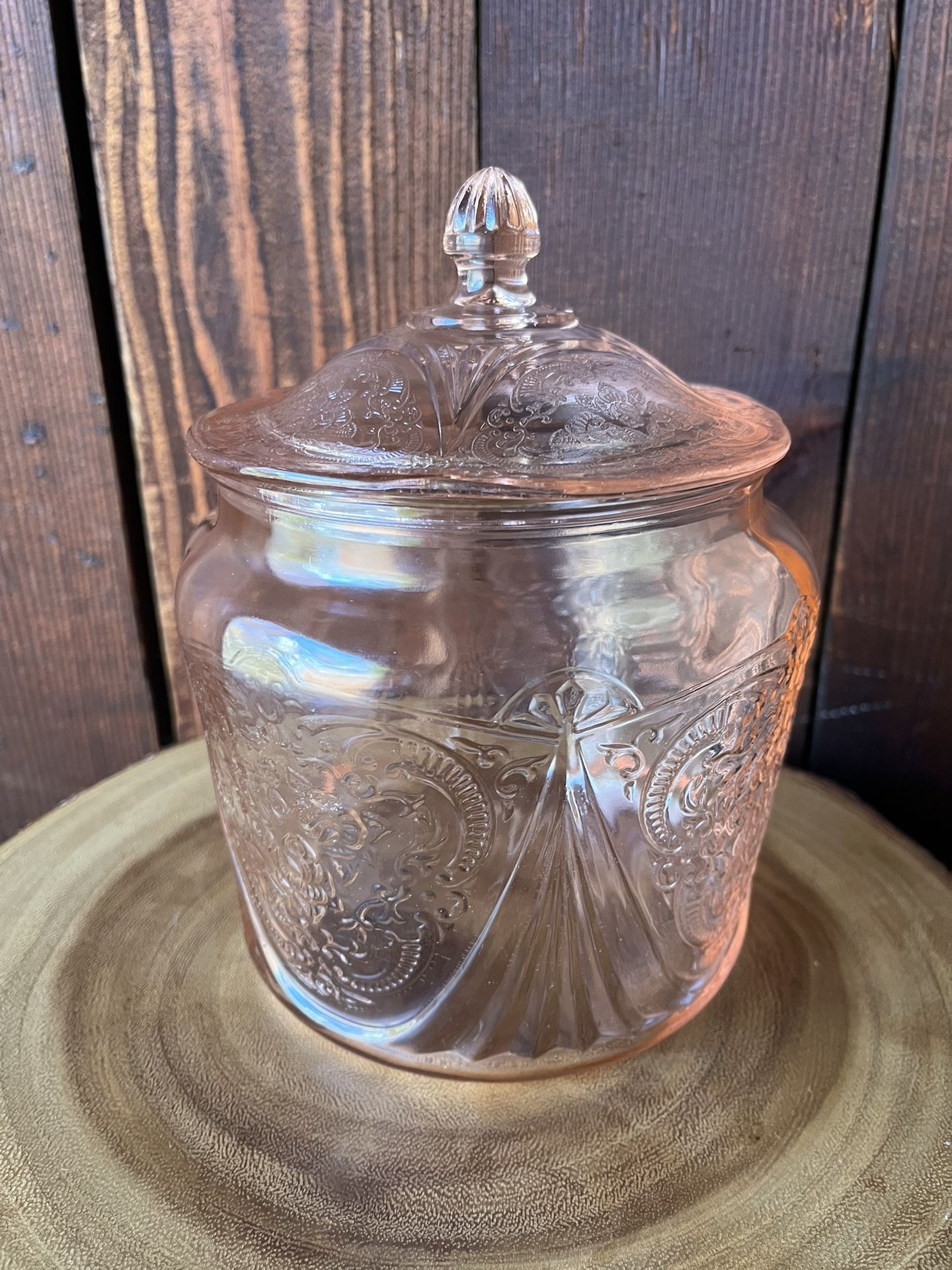 Hazel Atlas Glass Co. Royal Lace Pink Cookie Jar