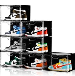 New 8 Pack Shoe Boxes Stackable, Large Shoe Storage Organizer with Lids