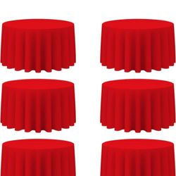 BRILLMAX Pack of 6 Red Round Tablecloths, 120-Inch, Washable Polyester Linen Fabric, Bulk Pack for Weddings, Receptions, Banquets, Birthday Parties, B