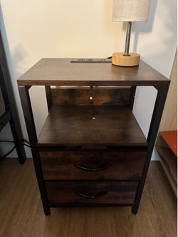 Bedside Nightstand + Dimmable Touch Lamp Set (Built-In Outlets & USB Ports)