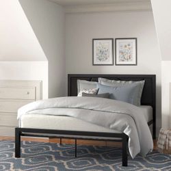 Black Queen Upholstered Metal Platform Bed