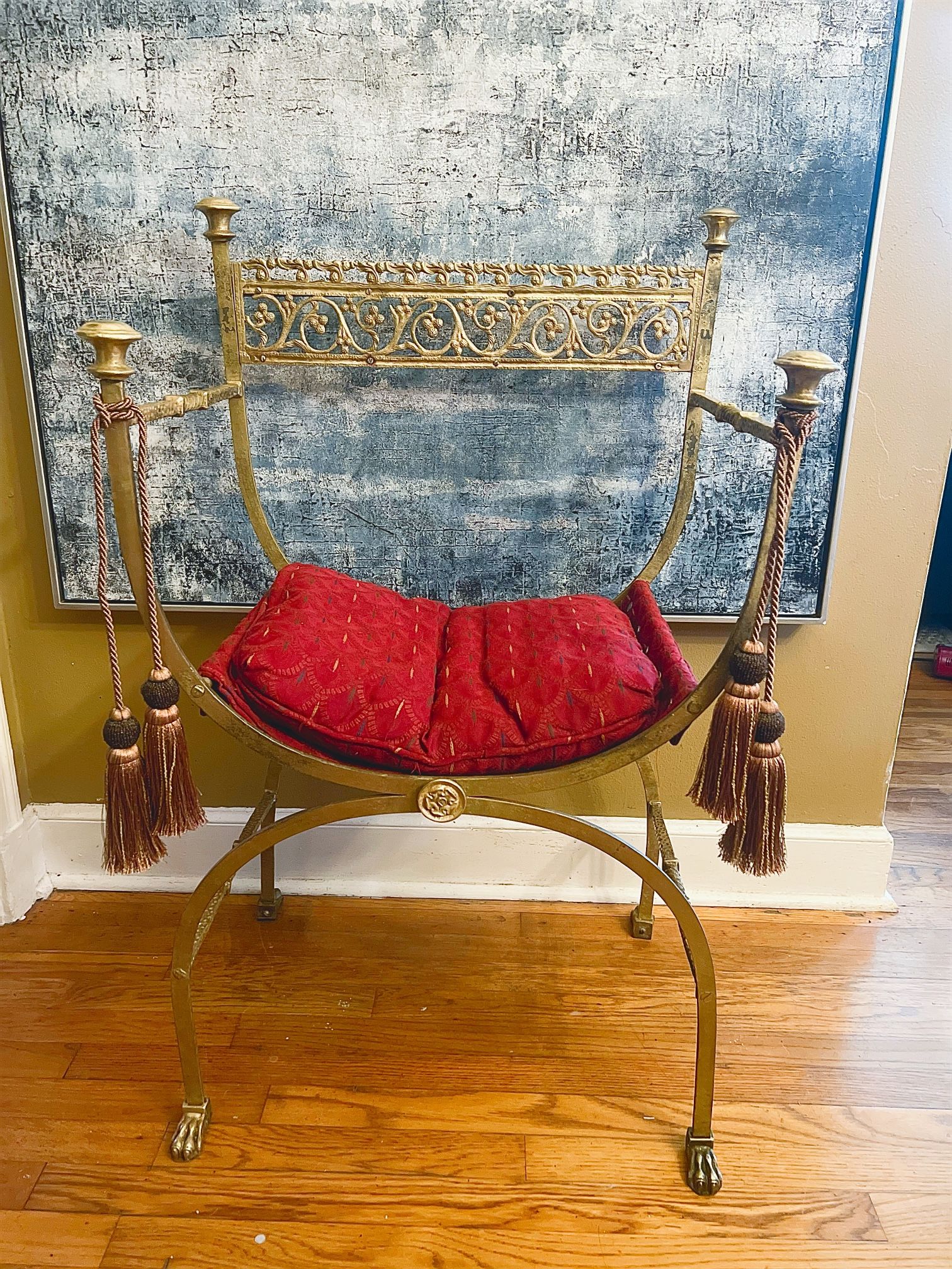1920s Gilt Iron and Bronze Savonarola Chair Attributed to Oscar Bach