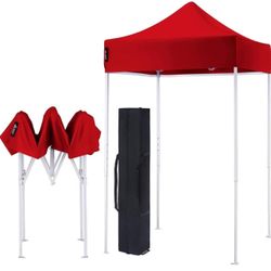 American Phoenix Canopy Tent 5x5 feet Party Tent [White Frame] Gazebo Canopy Commercial Fair Shelter Car Shelter Wedding Party Easy Pop Up (Red) $75