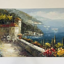 Mediterranean Coastal Landscape Oil Painting - 24x36