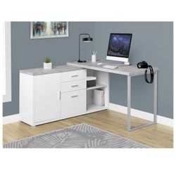 Monarch Specialties Computer Desk - 60"L White / Cement-Look Left/Right Face