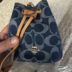 Coach Drawstring Wristlet In Signature Denim