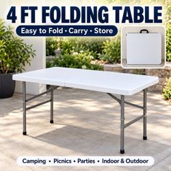 4 FT Folding Picnic Table Easy to Fold and Store, Foldable Table for Camping Picnic Dining Party Kitchen Outdoor Indoor with Carrying Handle