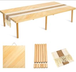 Boho Folding Picnic Table 60x30 Portable Wooden Low Table Adjustable NEW