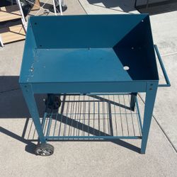 Blue Metal Garden Potting Bench Table Outdoor Decor Furniture