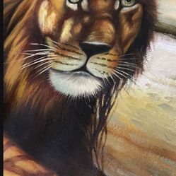 Oil Painting Lion 36” By 24”