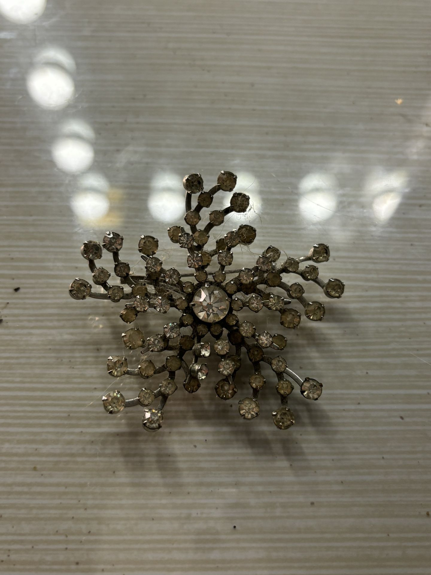 Crystal Rhinestone Figural Snowflake Brooch