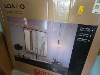 LOAAO Gold Metal Framed Rounded Rectangle Bathroom Mirror