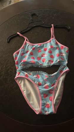 Girls Strawberry Print Cutout One-Piece Swimsuit