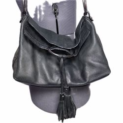 Y2K Black Leather Hobo Shoulder Bag with Tassel