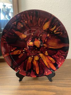 Red And Gold Abstract Platter