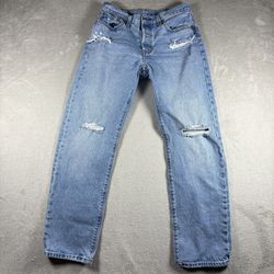 Levis 501 Womens Jeans 29x30 Button Fly Light Wash High Rise Distressed #3093