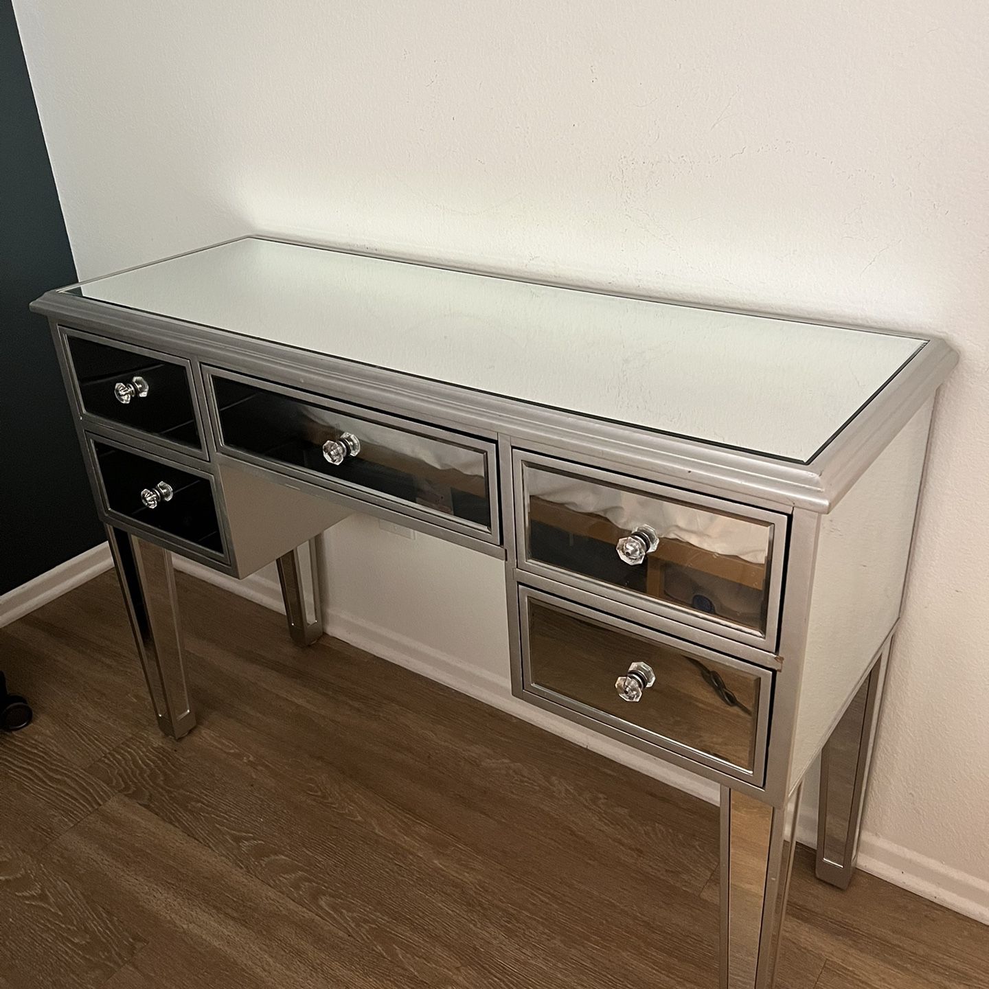 Silver Mirrored Desk Credenza 