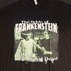 Bride of Frankenstein We Belong Dead Men's Graphic T-Shirt (XL, Black)