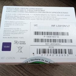 Sony Earbuds LinkBuds Fit. Model:  WF-LS910N  Olivia Rodrigo - Violet color