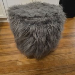 Grey Faux Fur Ottoman 