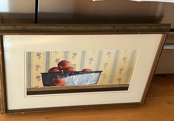 In Grandma's kitchen Country folk art Water Color Painting Apples Farmhouse Rustic Signed Weber