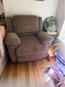 Dania Furniture Brown Corduroy Swivel Rocker/Recliner – Great Condition!