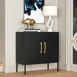 JOZZBY Buffet Sideboard Cabinet with Storage, Modern Wooden Cabinet with Adjustable Shelves, Black 
