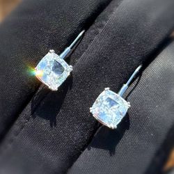 14k white gold CZ white stone 4.08CT round hoop clip on earrings