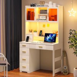 ❤️Study Desk with Hutch and Drawer, Home Office Desk with Outlet 