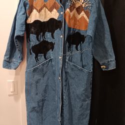 Womans Size 18 Western Denim Long Jacket From The Late 80s