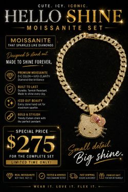 Hello Kitty Moissanite Cuban Chain Necklace Set