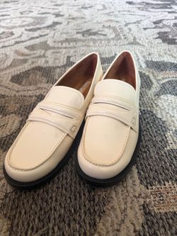 Cream Patent Leather Penny Loafers