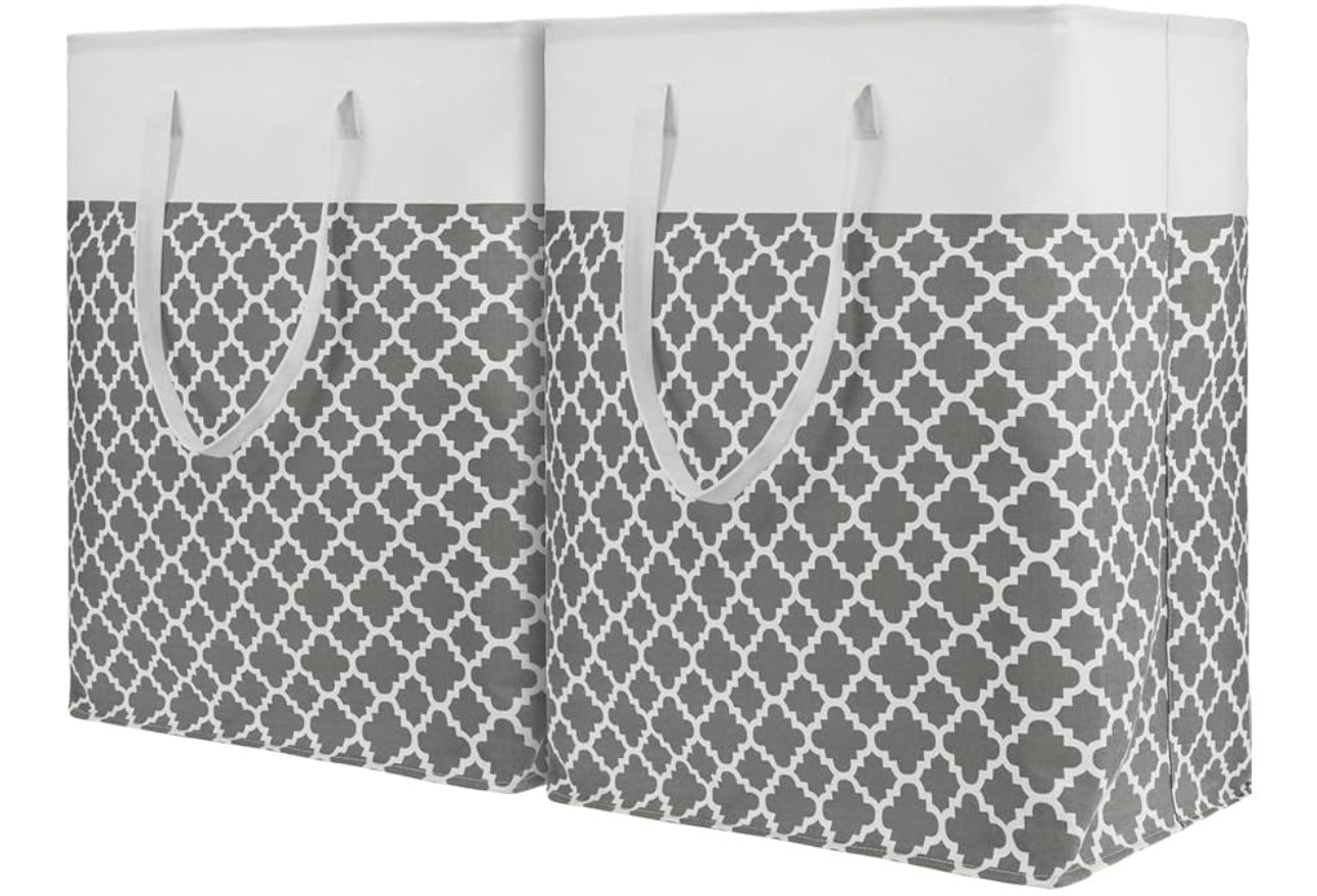 TOTANKI 2-Pack Laundry Basket, 120L Large Laundry Hamper with Long Reinforced Handles, Freestanding Waterproof Storage Basket, Collapsible Clothes Ham
