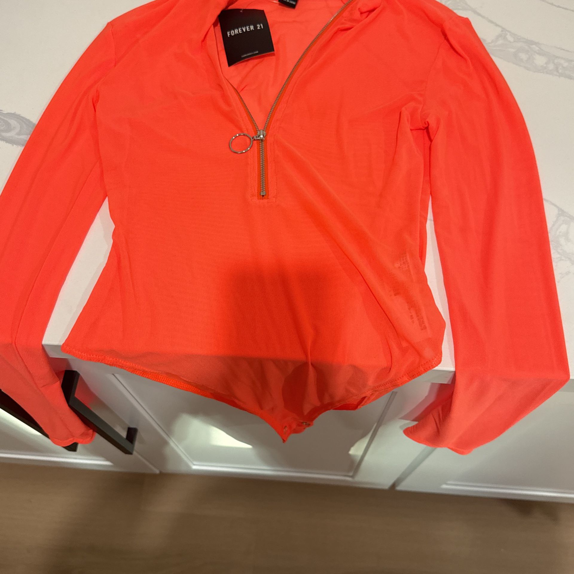 Orange, Sheer Bodysuit Brand New Size Large