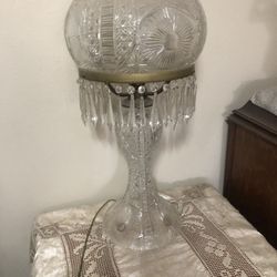 LARGE OLD American Brilliant Crystal Hand Cut Glass Table Lamp w/ Brass Fittings