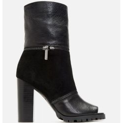 New Katy Perry Women's The Evelyn Tumbled Leather Black Peep Toe Booties Shoes Size 8