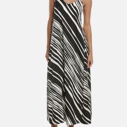 Brand New Woman’s Nicole Miller brand Black and White Striped Maxi Dress Up For Sale 