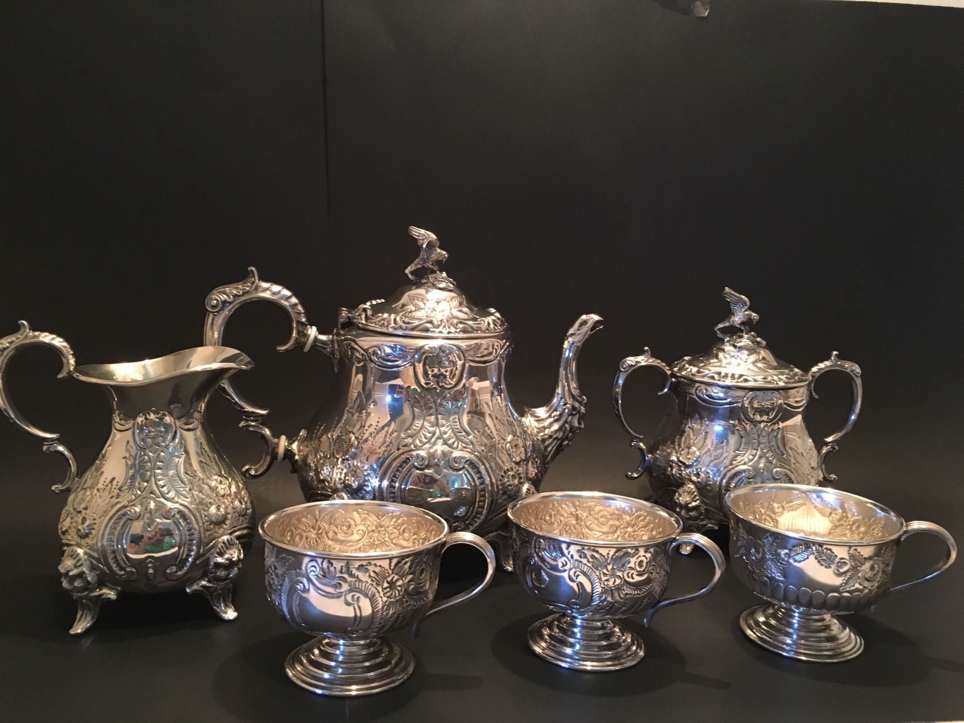 VTG William Adams Victorian American Eagle Silver Tea Set 6 Piece