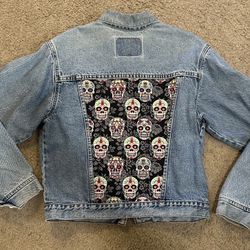 Vintage Custom Levi Jacket Dia De Los Muertos Sugar Skulls Calaveras Day Of The Dead 