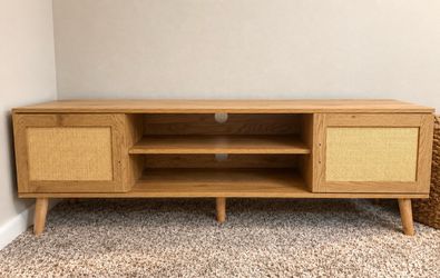 70” Natural Wood TV Stand / Media Console – Cane Doors