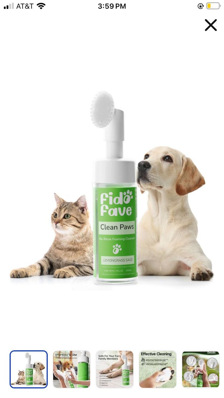 Cleaner for Dogs No Rinse Foaming Paw Cleanser with Silicone Brush