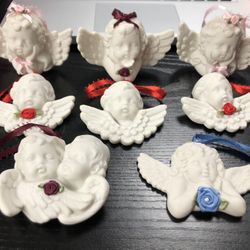 8 Vintage Angels Wall Hangings Christmas Ornaments Cherubs Ceramic 5 Scioto!