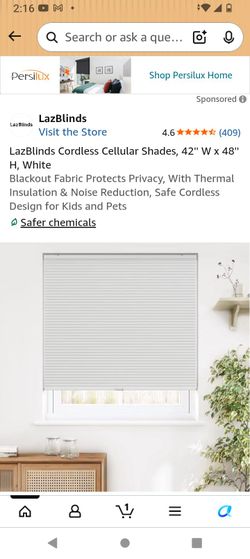 LazBlinds Cordless Cellular Shades, 42'' W x 48'' H, White (29)