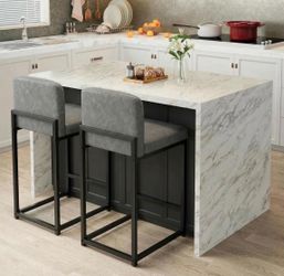 Garvee Set of 2 Modern PU Bar Stools with Back and Metal Legs for Kitchen and Dining Room, Color– Grey